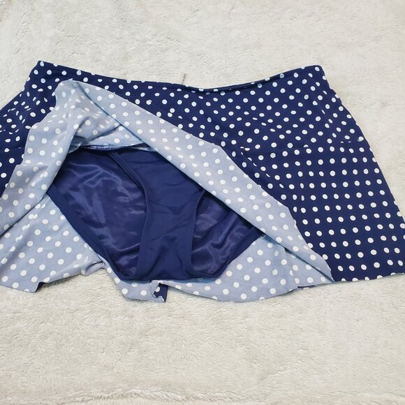 Lands End Blue White Polka Dot 2 Piece Swimsuit Blouson Tankini Bottom 16 18W - Picture 3 of 11